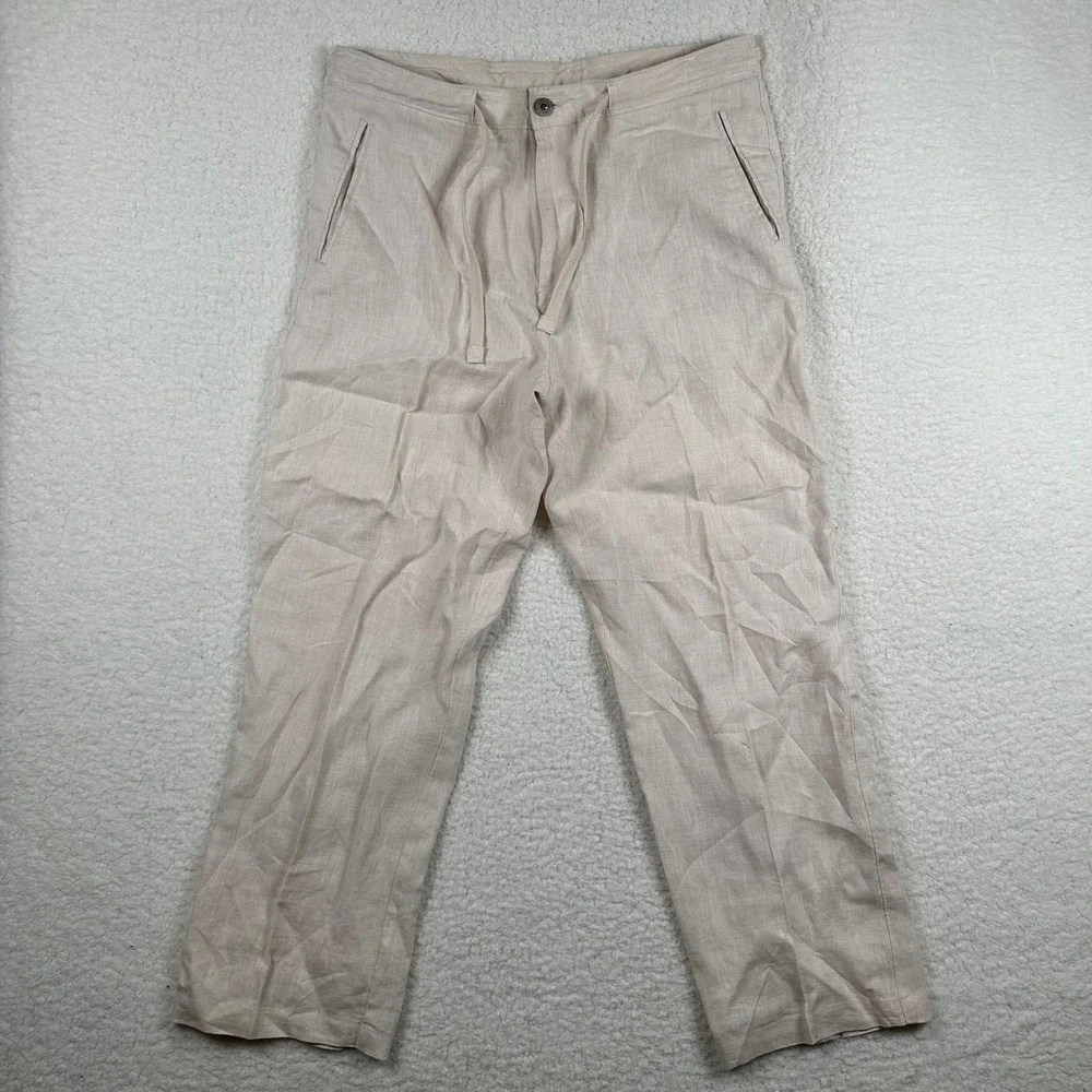 Tasso Elba Island Mens 34x30 Oatmeal Beige 100% Linen Drawstring Pants Coastal